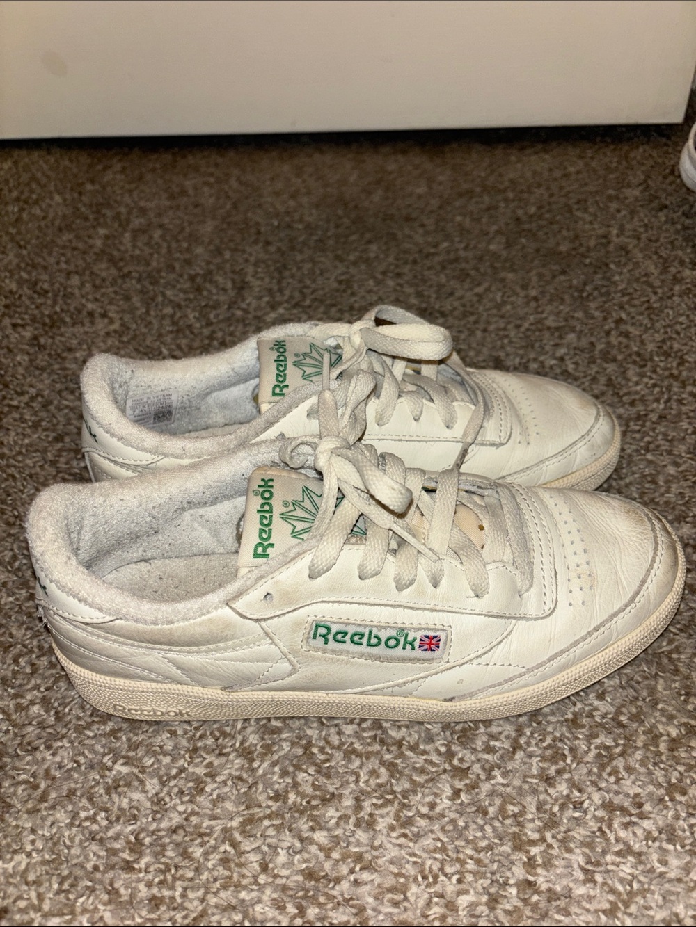 Reebok Women’s White Sneakers with Green Logo